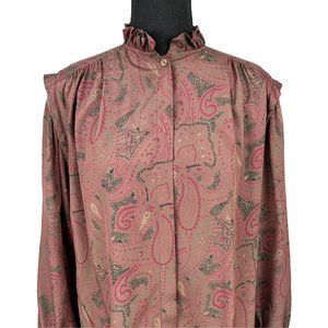VINTAGE 70s Paisley Long Sleeve Mandarin Collar Blouse